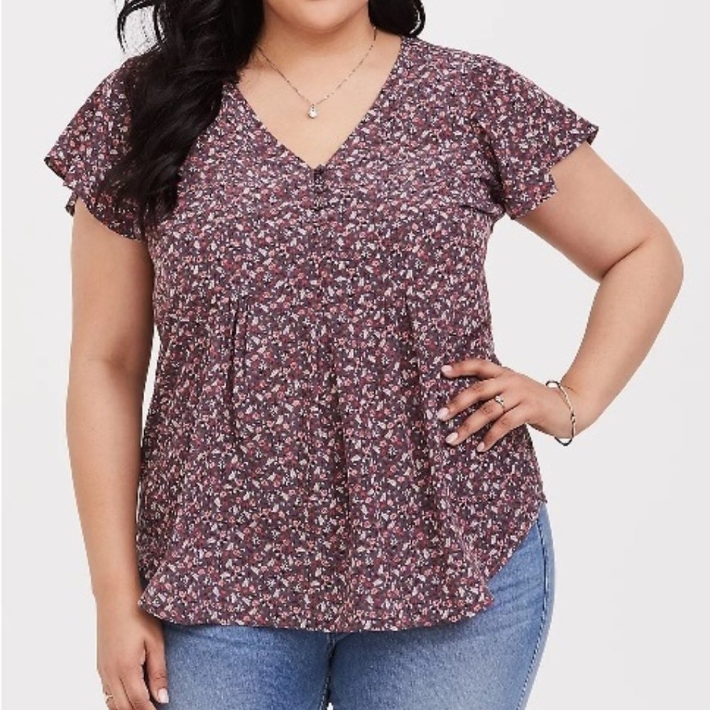 Torrid Mauve Purple Dusty Floral Blouse